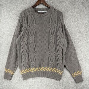 Perry Ellis Chunky Knit Pullover Sweater Cable Knit Nordic L Cotton Boho Cottage